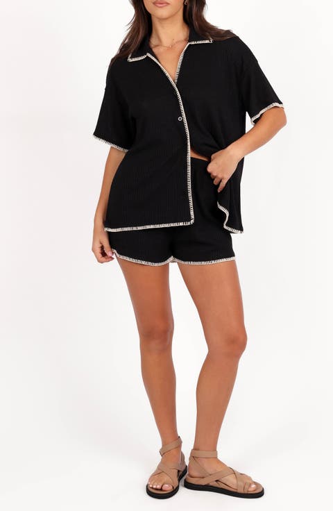 Essen Knit Button-Up Shirt & Pull-On Shorts Set