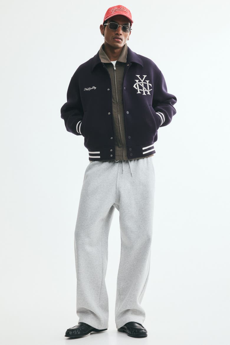 Scuba Knit Baseball Jacket, Alternate, color, Navy blue/NYC