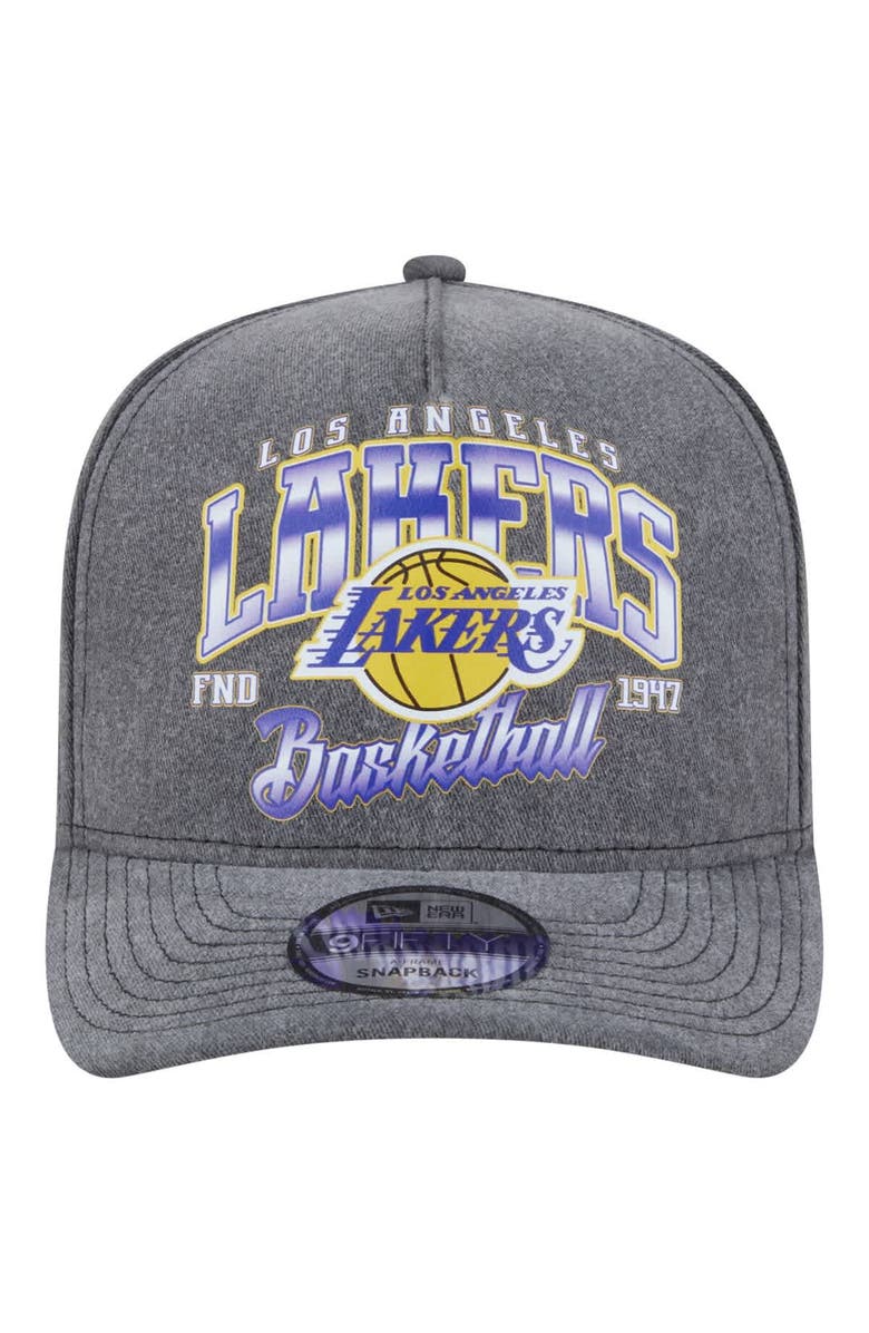 New Era Men's New Era Charcoal Los Angeles Lakers Throwback Washed Pre-Curved 9FIFTY Snapback Hat, Alternate, color, Charcoal