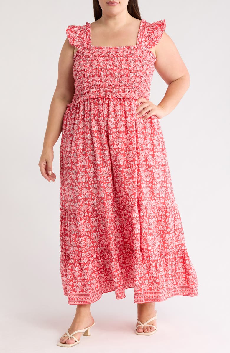 MAX STUDIO Sleeveless Midi Sundress, Main, color, Washed Red Vintage Stencil