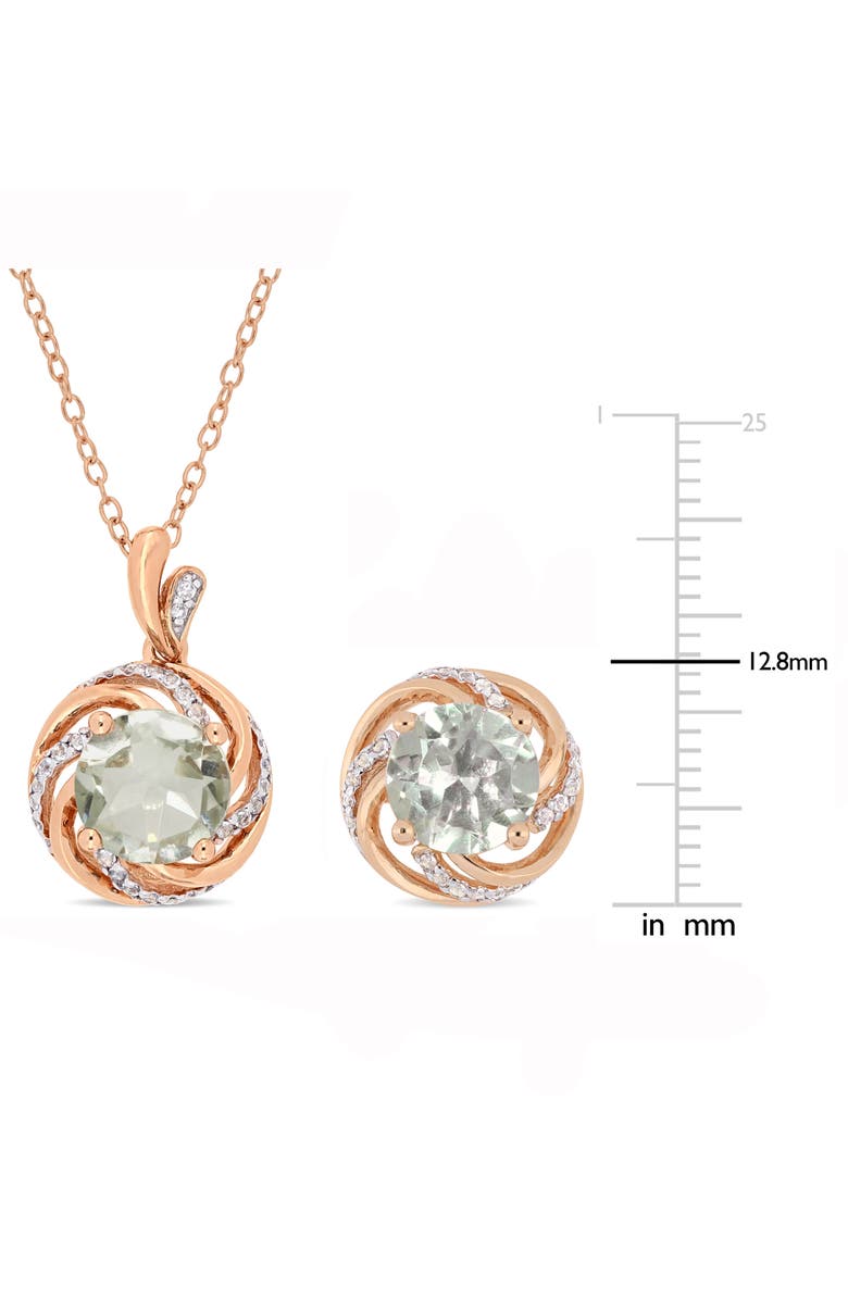 DELMAR Green Quartz & Diamond Swirl Stud Earrings & Pendant Necklace Set, Alternate, color, Green