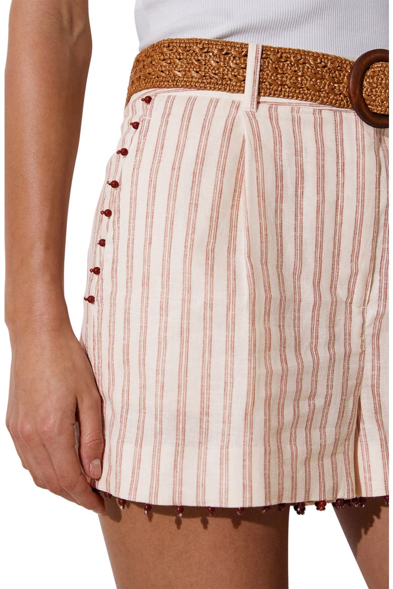 Chloe Beaded Belted Linen Blend Cover-Up Shorts, Alternate, color, CORAL ORANGE/ IV