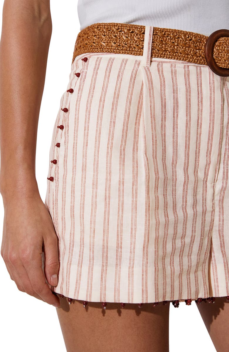 Reiss Chloe Beaded Belted Linen Blend Cover-Up Shorts, Alternate, color, Coral Orange/ Iv