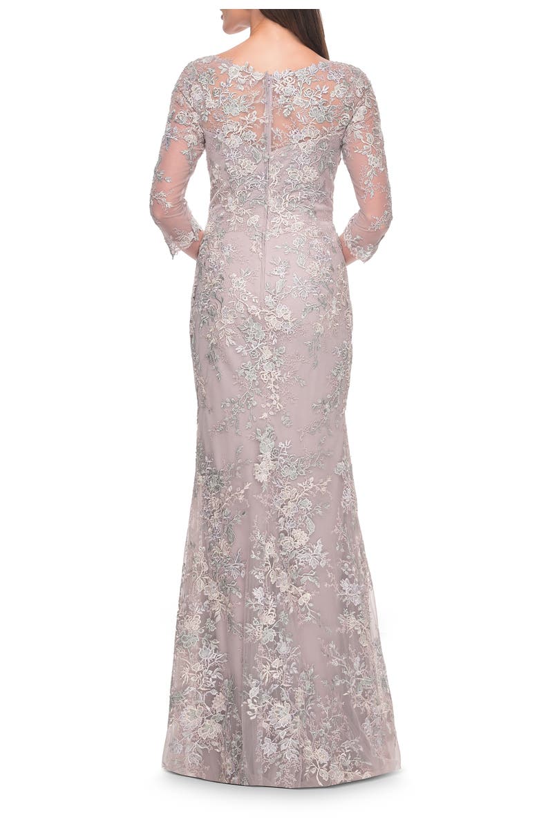 La Femme Embroidered Lace Fitted Gown for Mother of the Bride, Alternate, color, Mauve