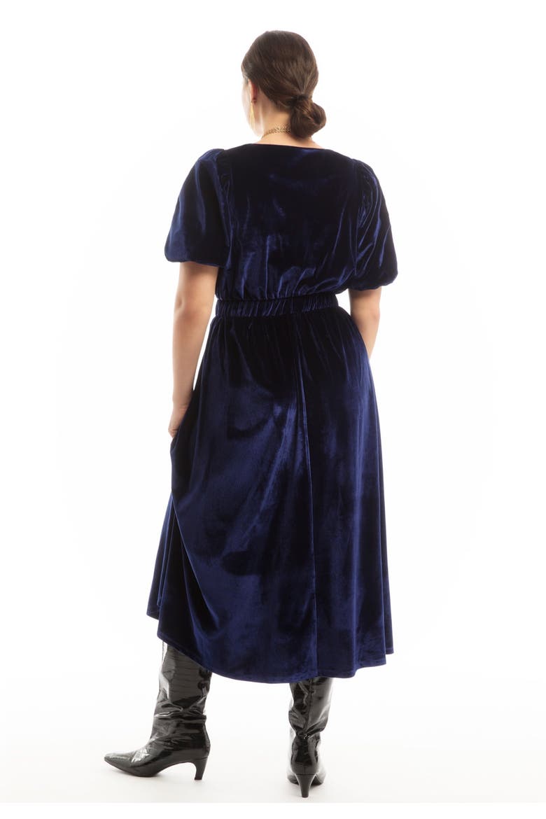 Puff Sleeve Stretch Velvet Midi Dress, Alternate, color, INKLING