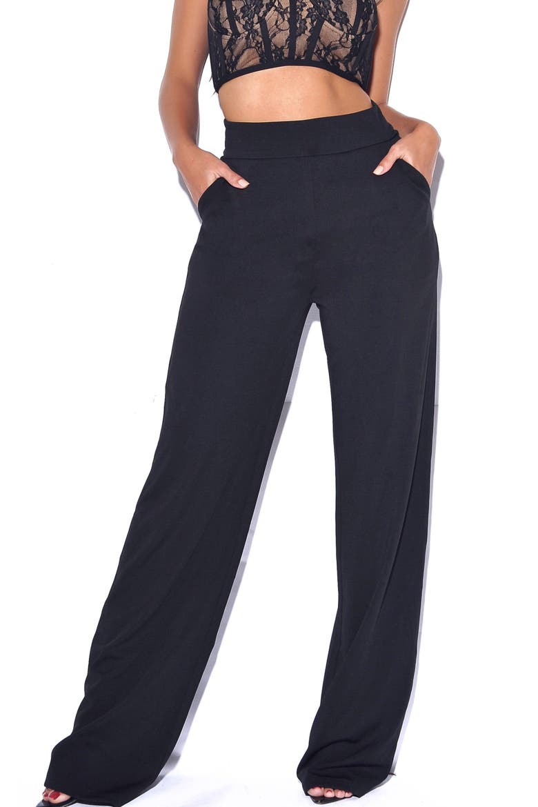 Never Enough Stretch Crepe Wide Leg Trousers, Main, color, Black