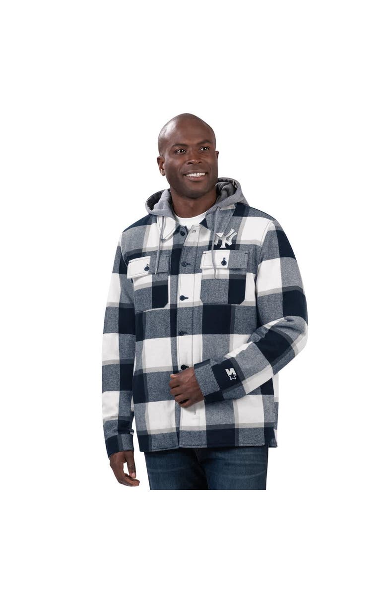 STARTER Men's Starter Navy New York Yankees Plaid Full-Zip Hoodie Jacket, Main, color,