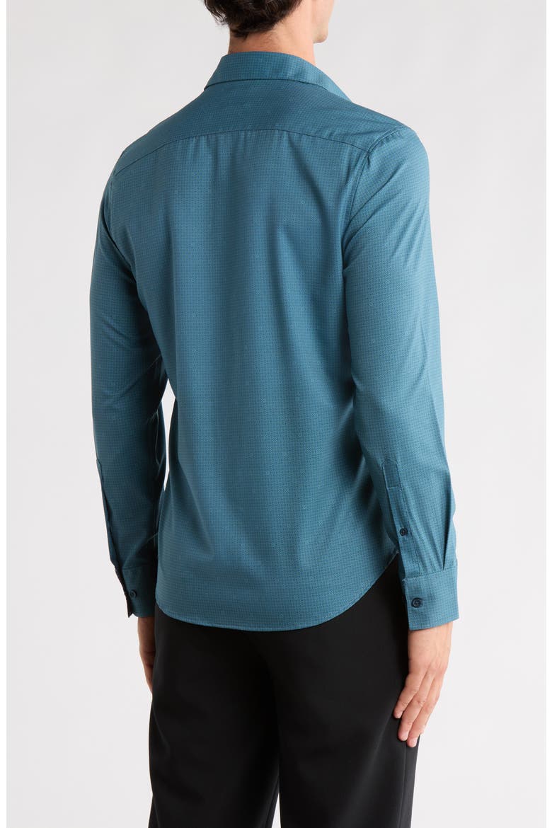 Quad Geo Print Stretch Button-Up Shirt, Alternate, color, PEACOCK