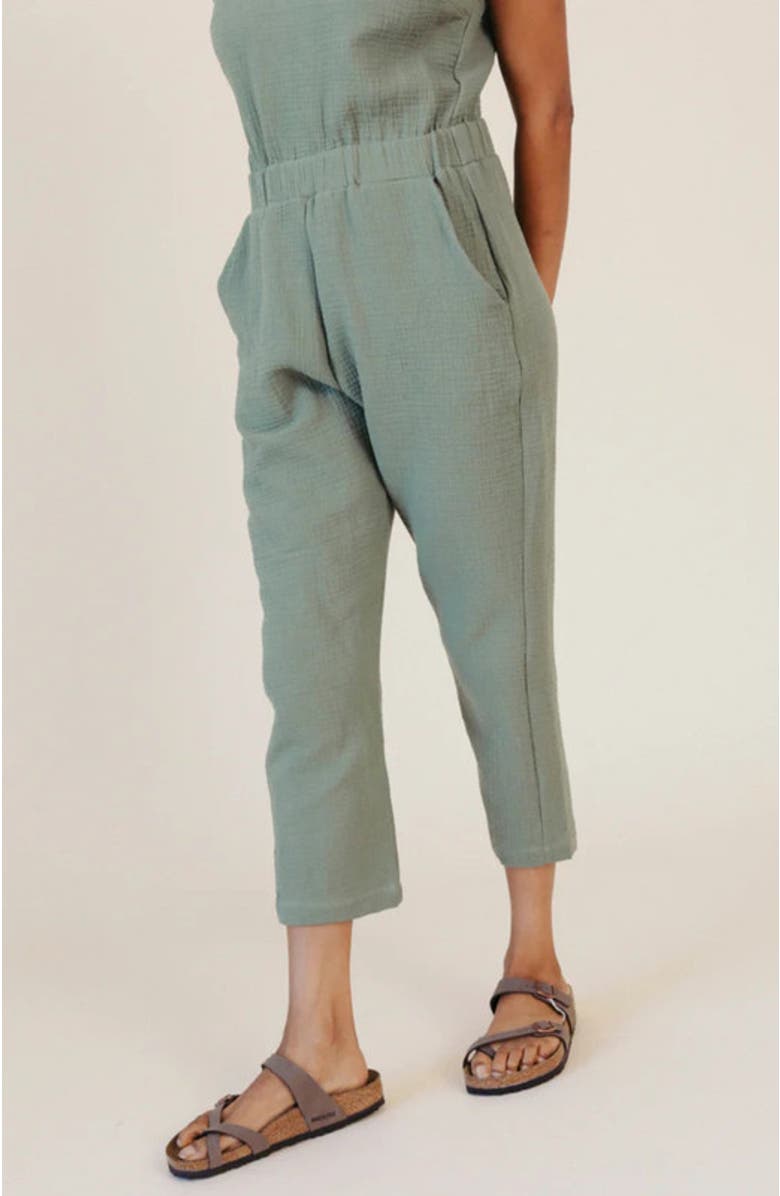 POPLINEN Plus Jameela Organic Cotton Gauze Jumpsuit, Alternate, color, Seagrass