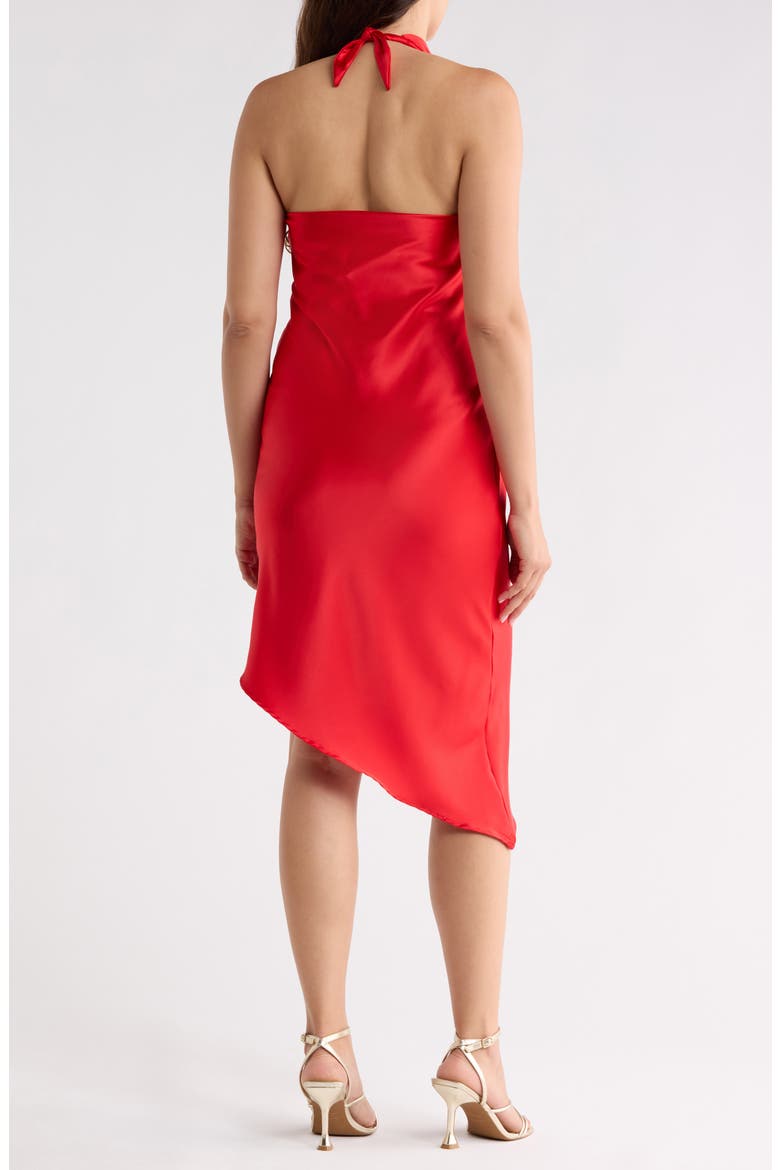 Asymmetric Satin Halter Dress, Alternate, color, RED