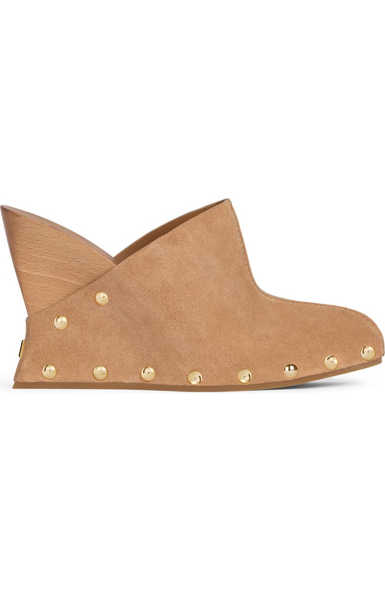 Balmain Wedge clogs in wood and suede, Alternate, color, Beige