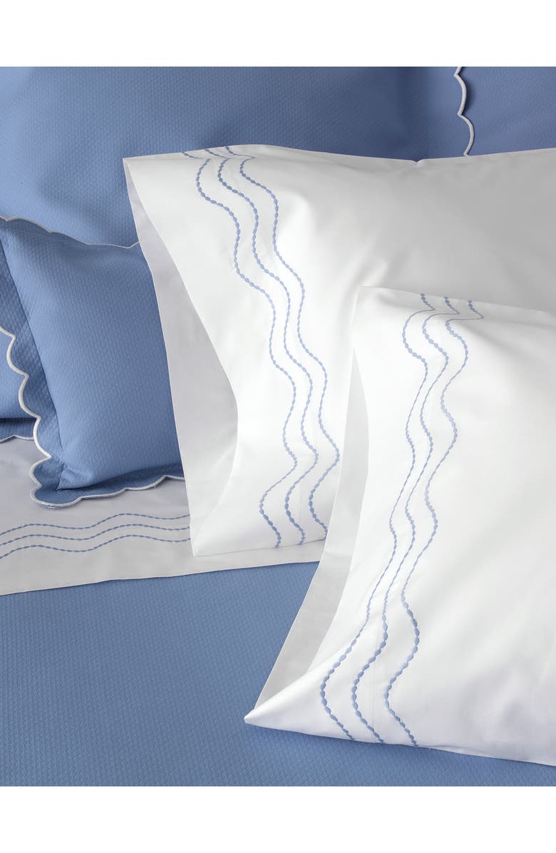 Matouk Serena Embroidered Percale Sheet Set, Alternate, color, Azure