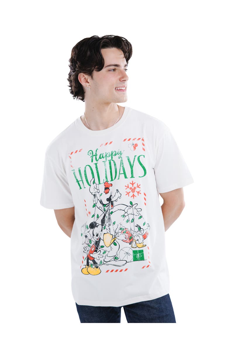 Mickey Mouse Holiday Short Sleeve T-Shirt, Alternate, color, Ivory Mickey Friends