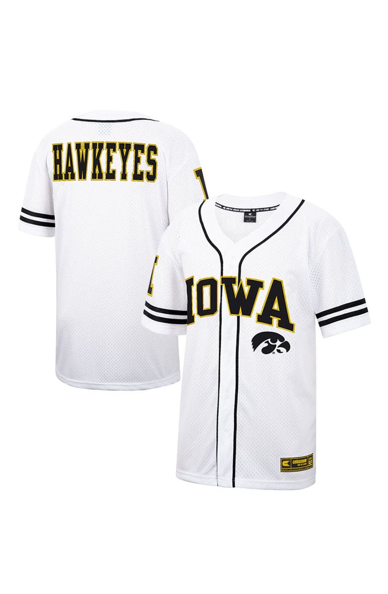 COLOSSEUM Men's Colosseum White Iowa Hawkeyes Free Spirited Mesh Button-Up Baseball Jersey, Main, color,