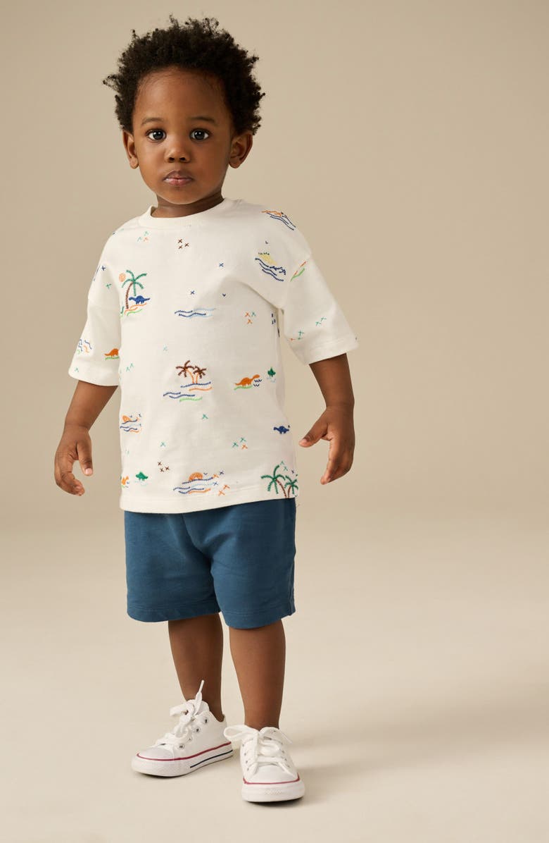 NEXT Kids' Dinosaur Embroidered Cotton T-Shirt, Alternate, color, White