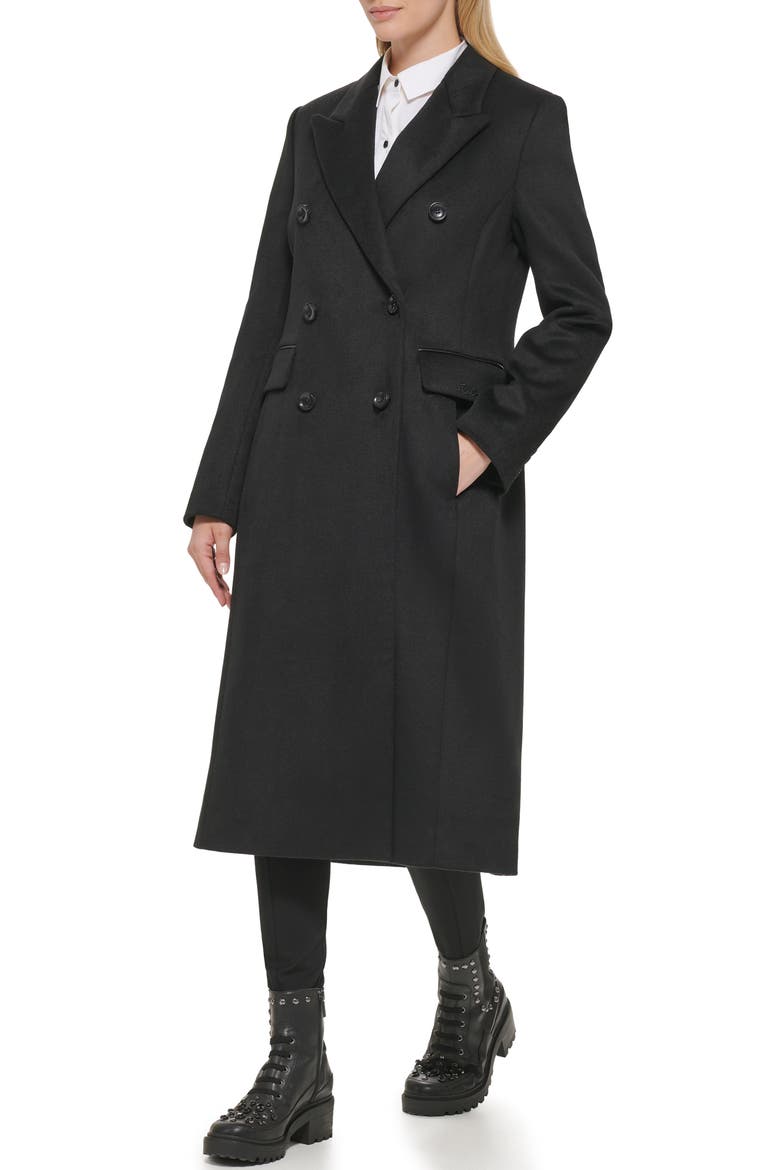 Wool Blend Double Breasted Coat, Alternate, color, BLACK