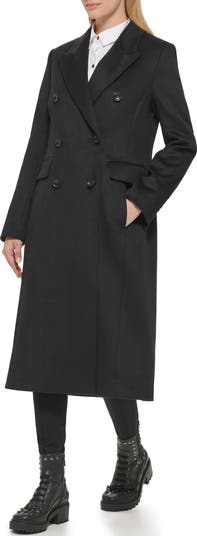 DKNY Black fashion Double Breasted Wool Blend Coat