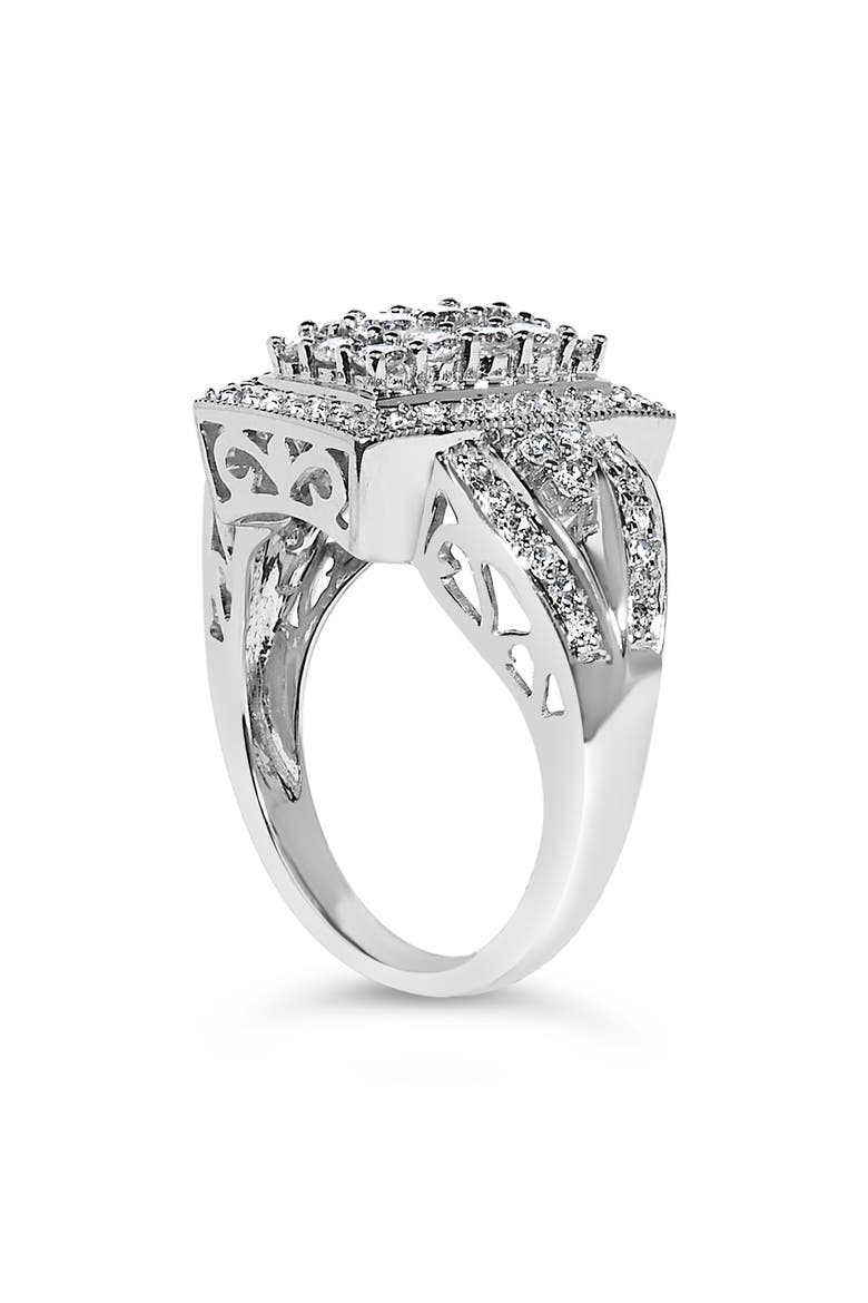 10K Gold 1.0 Ctw Diamond Cluster Halo Flared Band Cocktail Ring, Alternate, color, White Gold