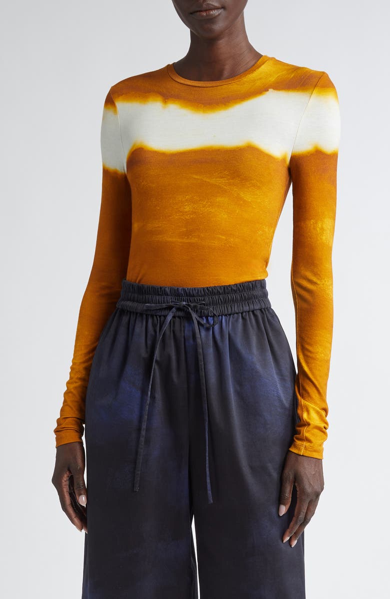 Jason Wu Collection Painted Stripe Long Sleeve Jersey Top, Main, color, Marigold / Calico