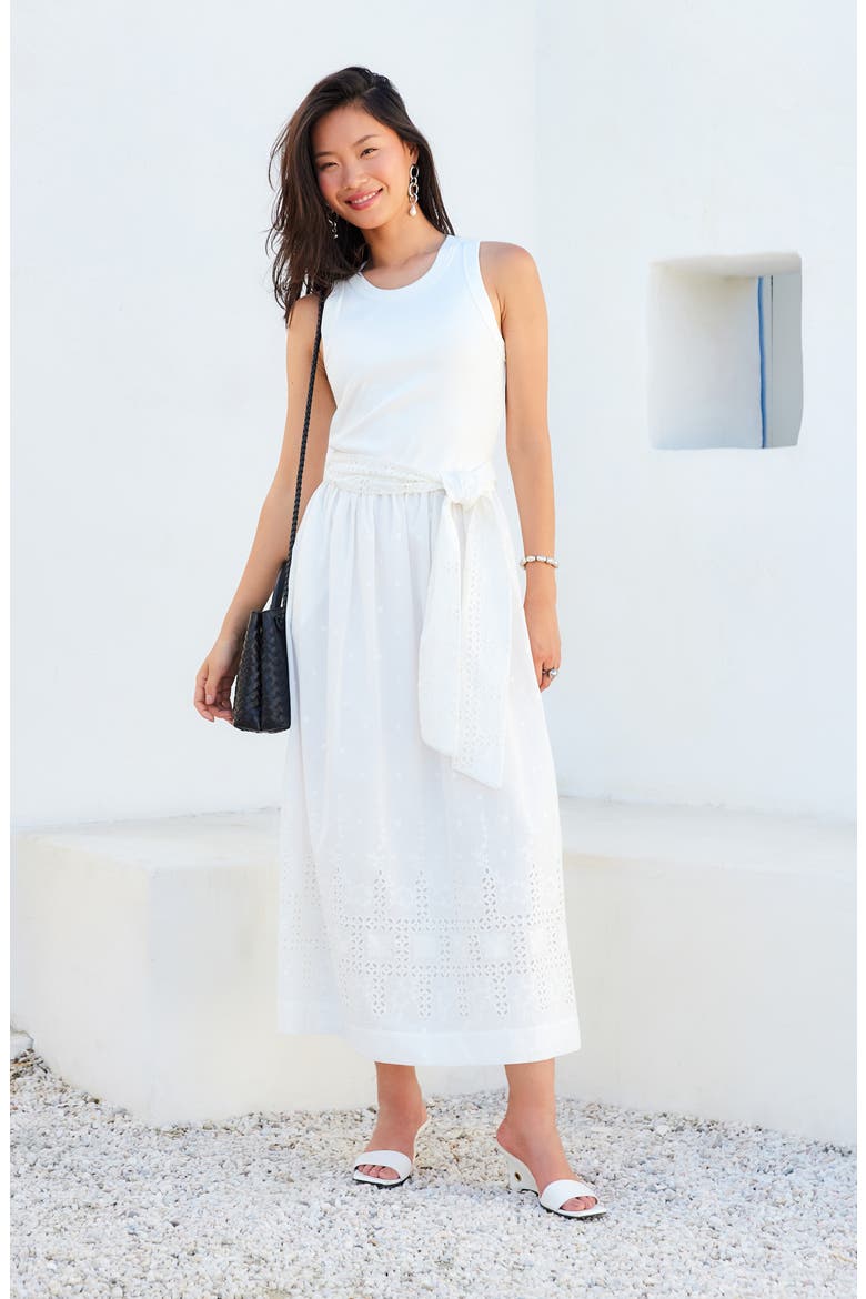 Seline Stretch Cotton Blend Midi Dress, Alternate, color, OFF WHITE