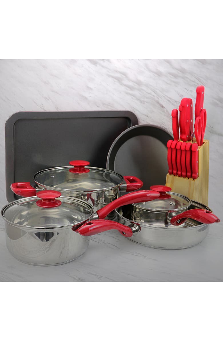 Megachef 22 Piece Aluminum Cookware Combo Set, Alternate, color, Red