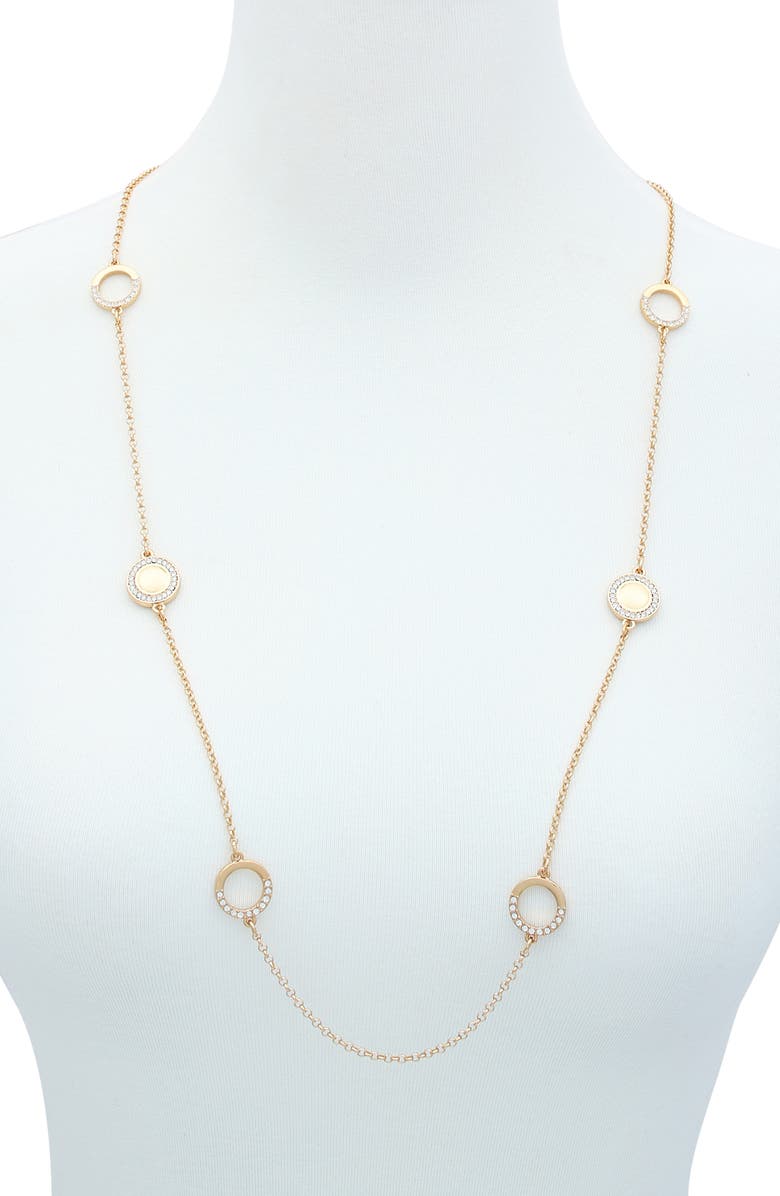 T Tahari Crystal Station Necklace, Alternate, color, Gold Tone