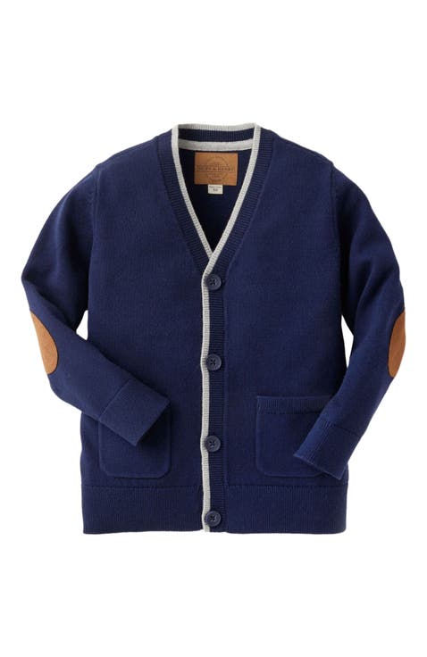 Baby Boys' Organic Tipped Cardigan with Elbow Patches, Infant