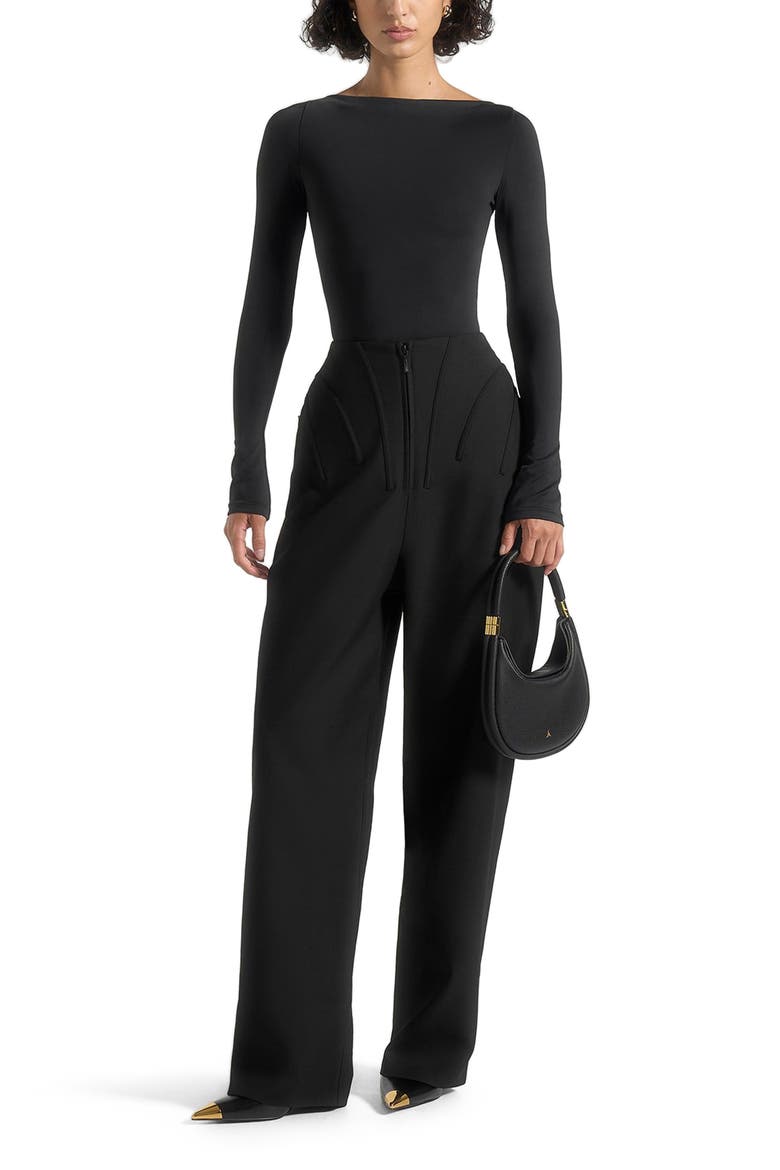Rena High Waisted Corset Sculptural Trousers, Alternate, color, Black
