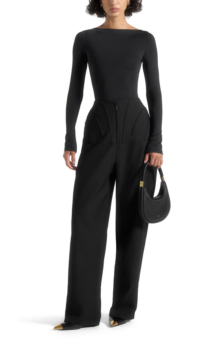 Manière De Voir Rena High Waisted Corset Sculptural Trousers, Alternate, color, Black
