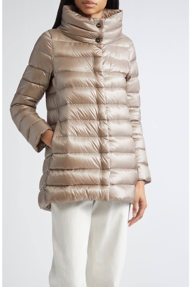 Amelia Water Resistant High-Low Down Jacket, Main, color, 2600 TAUPE