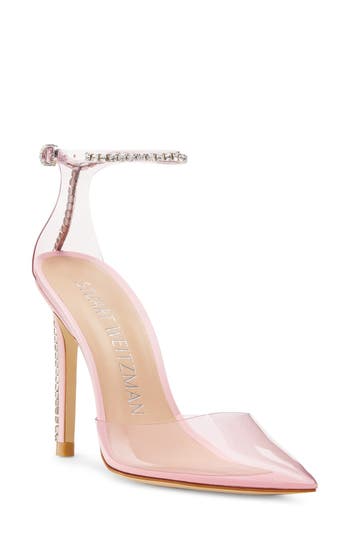 Shop Stuart Weitzman Glam 100 Strap Pump In Light Pink/cotton Ca