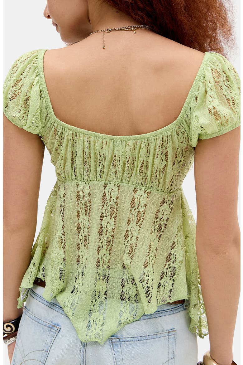 Piper Asymmetric Hem Sheer Stretch Lace Top, Alternate, color, GREEN