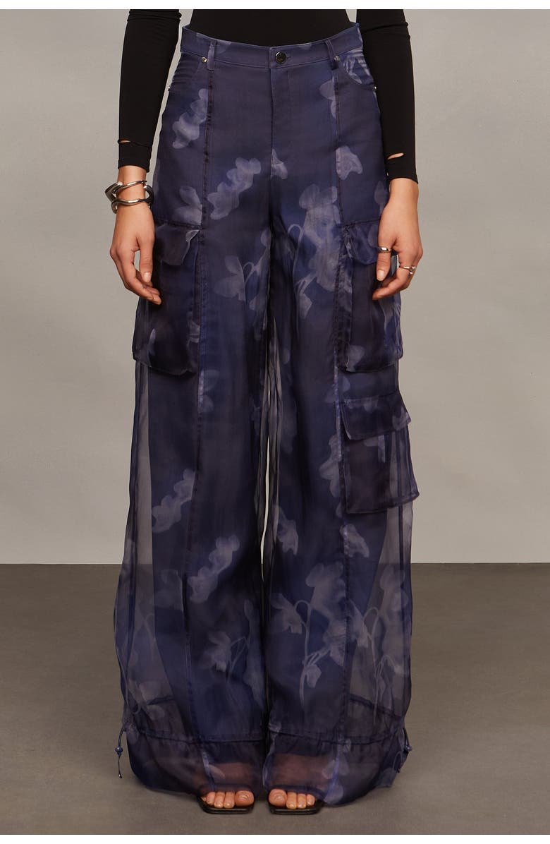 AMUR Bridgette Organza Cargo Pants, Alternate, color, Indigo Luminescent Lily