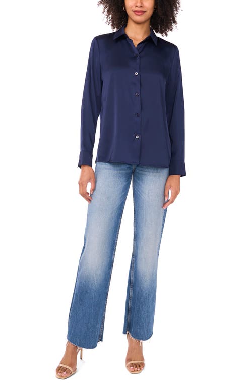 Vince Camuto Satin Long Sleeve Button-up Shirt In Blue