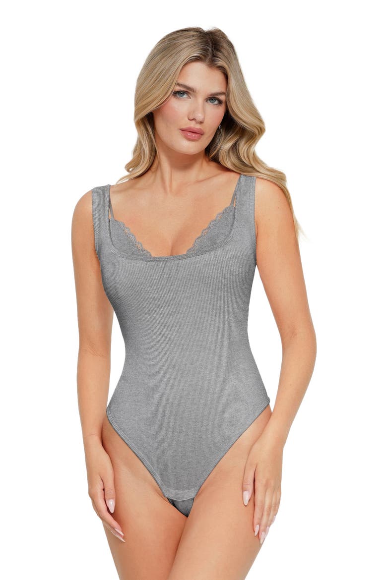 Shapewear Modal Tummy Control Inner Lace Cami Bodysuit, Main, color, Paynes Grey