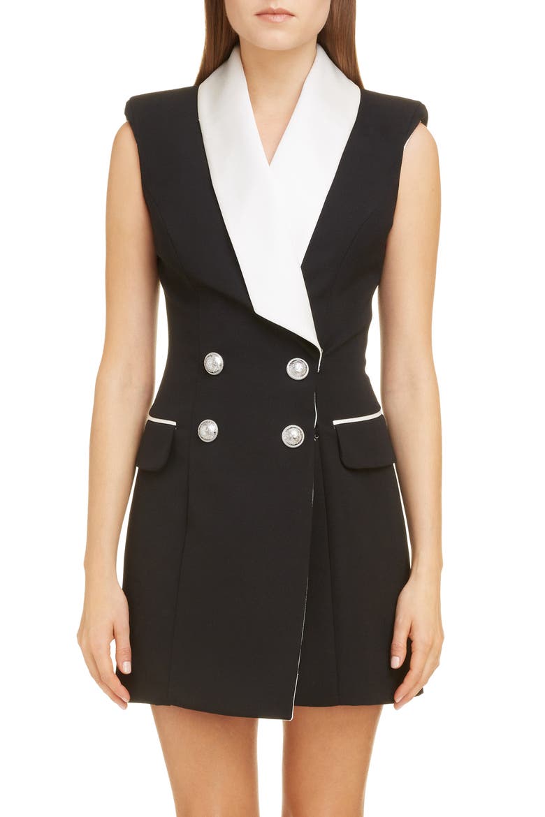 Double Breasted Wool Tuxedo Minidress, Main, color, EAB NOIR/ BLANC