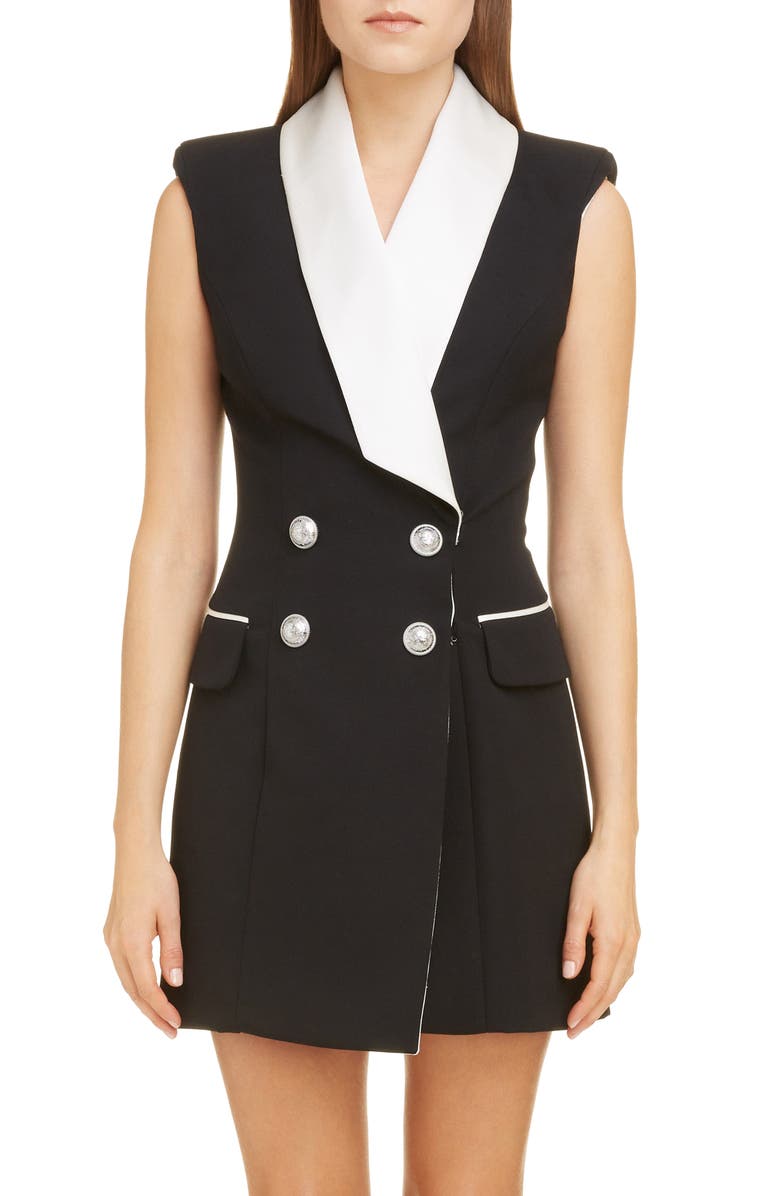 Balmain Double Breasted Wool Tuxedo Minidress, Main, color, 