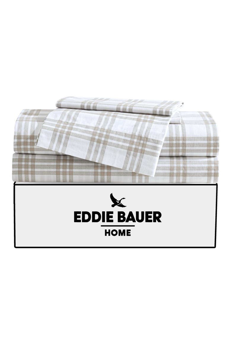 Basic Plaid Sheet Set, Alternate, color, WHITE/ SADDLE BEIGE