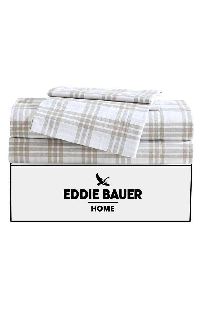 Eddie Bauer Basic Plaid Sheet Set, Alternate, color, White/ Saddle Beige