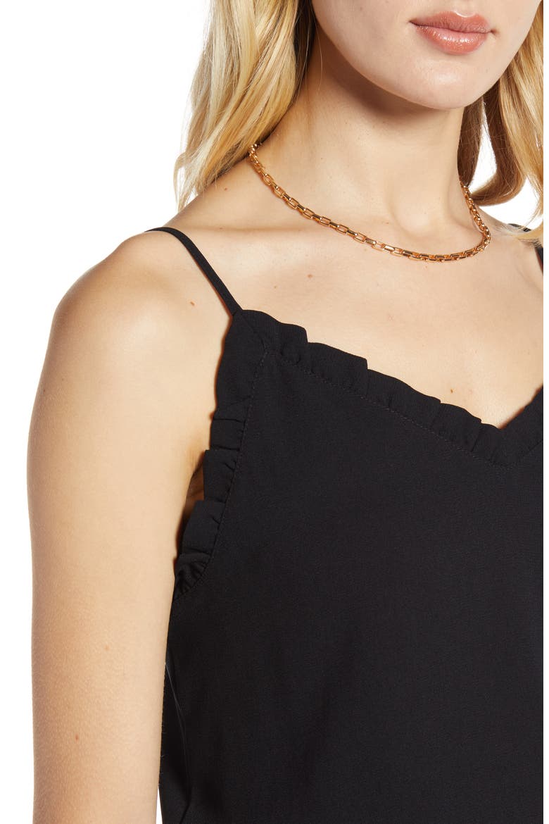 Ruffle Trim Camisole, Alternate, color, BLACK