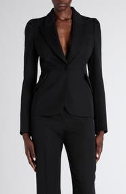 McQueen Puff Shoulder Wool Grain de Poudre Blazer