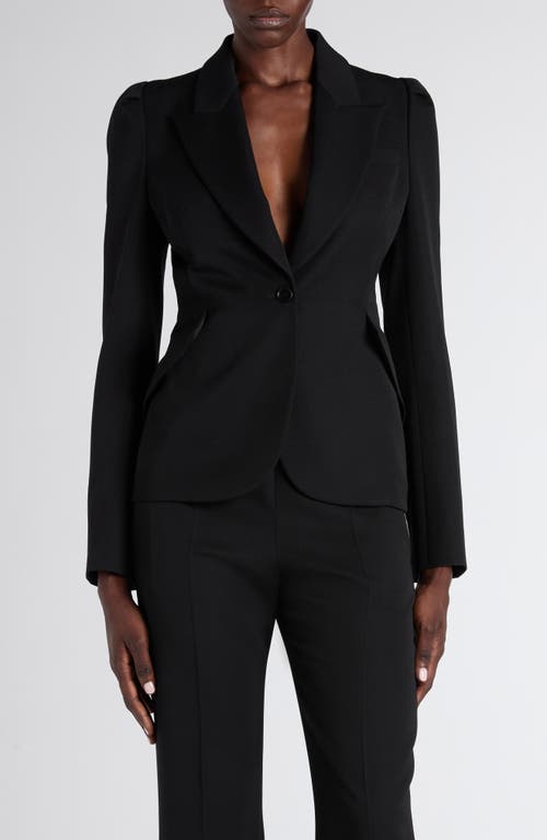 McQueen Puff Shoulder Wool Grain de Poudre Blazer in Black at Nordstrom, Size 38