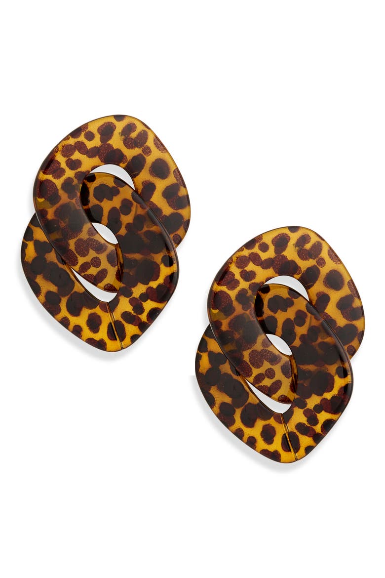 Rose Cheetah Print Acrylic Drop Earrings, Main, color, BROWN