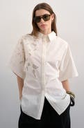 Topshop Oversized Floral Cutwork Button-Up Top