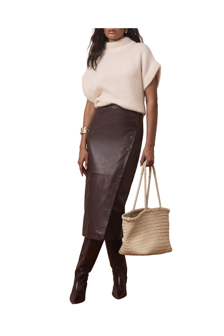 Leather Wrap Midi Skirt, Main, color, Burgundy