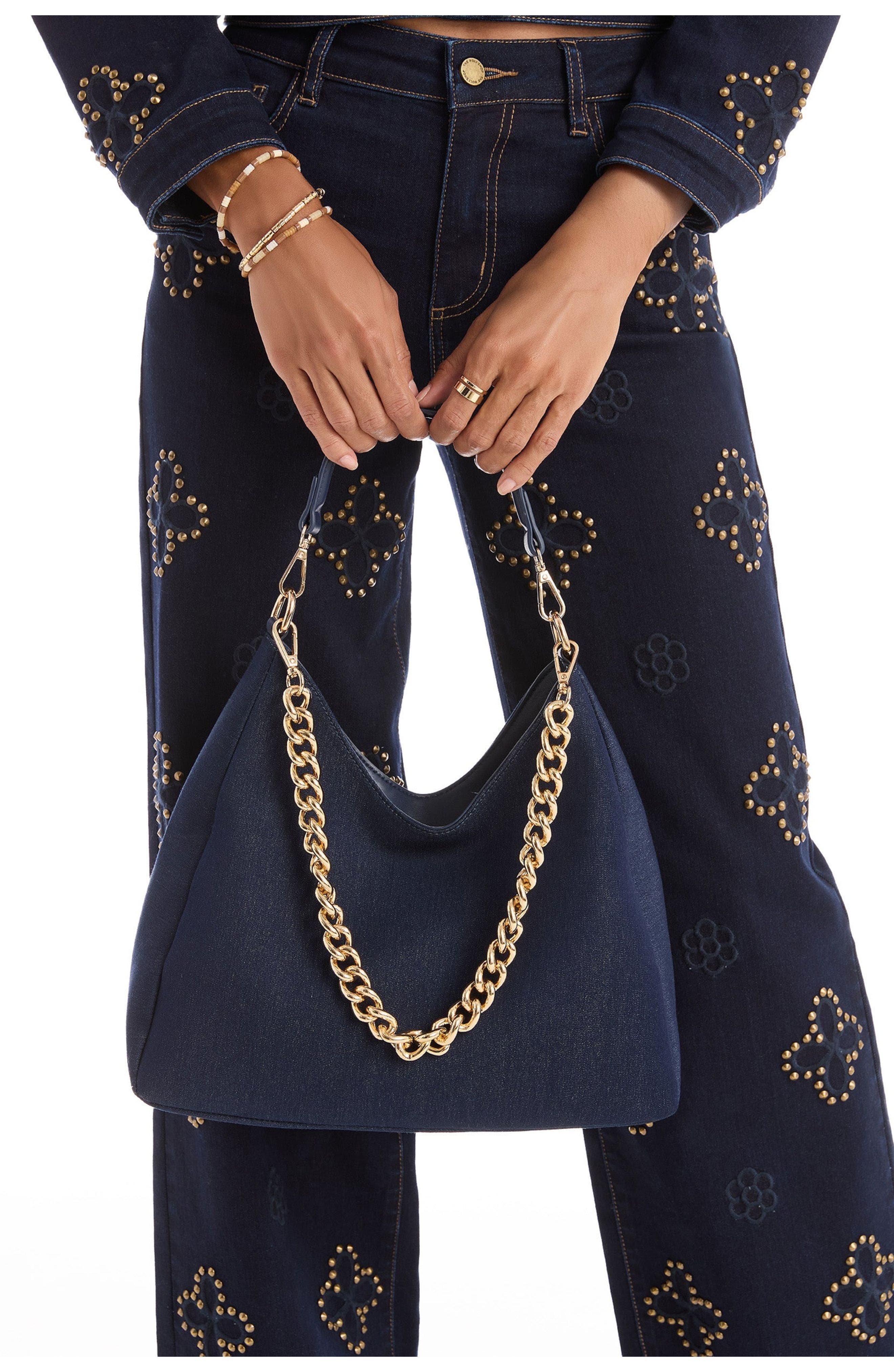 The Noli Shop Tribeca Chain Denim Bag, Alternate, color, Indigo Denim