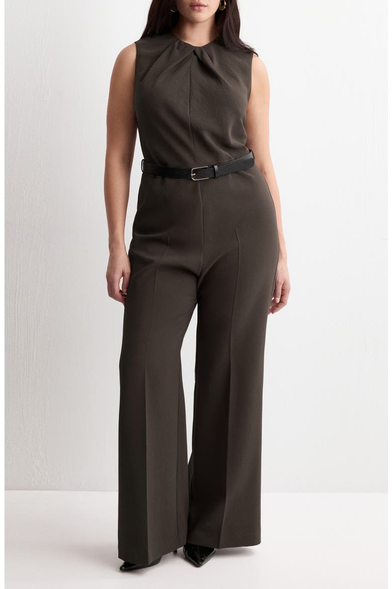 Draped Detail Belted Wide Leg Jumpsuit, Alternate, color, BROWN