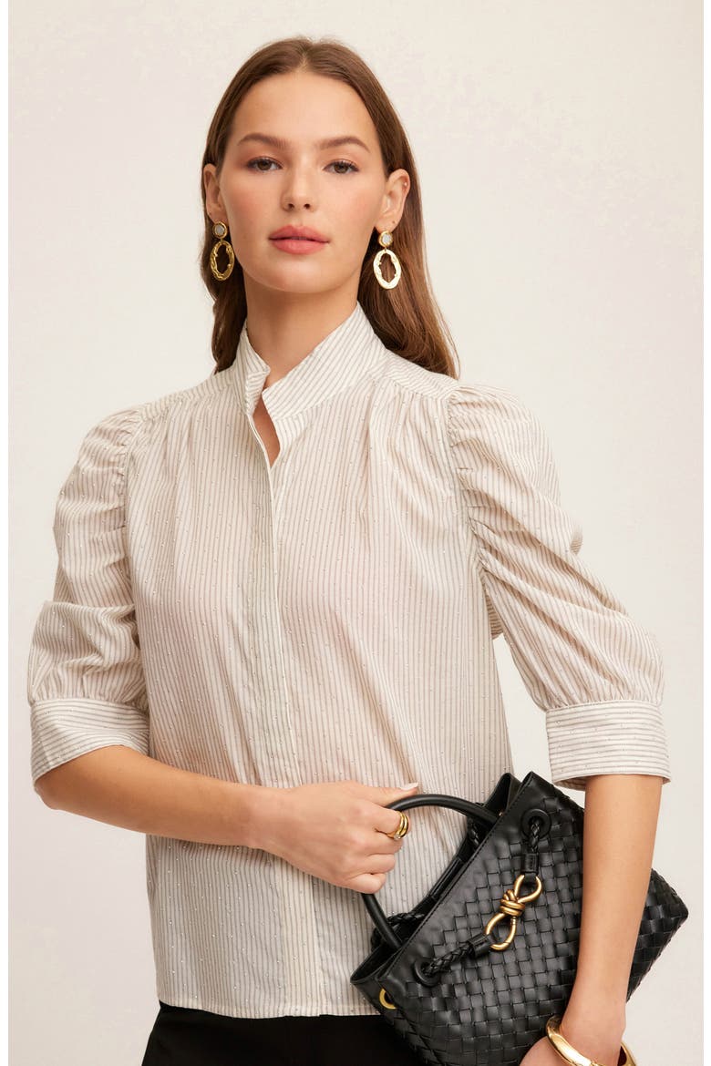 Margot Embellished Stripe Shirt, Alternate, color, OFF WHITE W/ BLACK