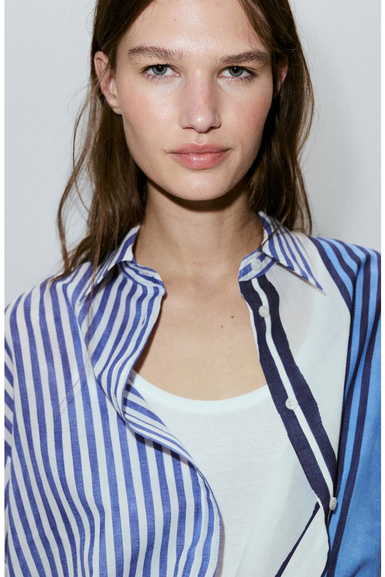 Stripe Cotton Button-Up Shirt, Alternate, color, BLUE