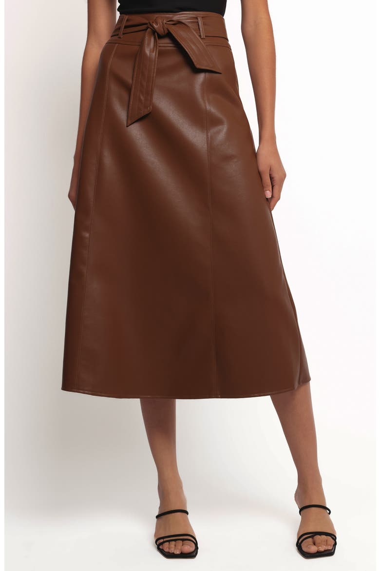 Adaline Faux Leather Midi Skirt, Main, color, BROWN